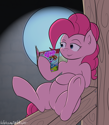 Size: 2767x3157 | Tagged: safe, artist:vivofortissimo, idw, pinkie pie, rainbow dash, g4, comic book, fourth wall, on back, reading