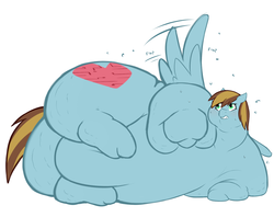 Size: 1280x1016 | Tagged: safe, artist:redintravenous, oc, oc only, oc:starscape, pegasus, pony, bhm, blob, cellulite, chubby cheeks, fat, female, impossibly large butt, large butt, mare, morbidly obese, obese, rolls of fat, small head, sweat