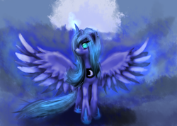 Size: 967x690 | Tagged: safe, artist:nalenthi, princess luna, pony, g4, female, s1 luna, solo, spread wings