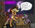 Size: 1024x815 | Tagged: safe, artist:obsequiosity, applejack, rarity, spike, dragon, earth pony, pony, g4, bar, bipedal, dialogue, duo, female, friendzone, male, mare, speech bubble, working