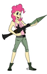Size: 1230x1913 | Tagged: safe, artist:my-little-veteran, pinkie pie, human, g4, humanized, rocket launcher, rpg (weapon), rpg-7, solo, weapon