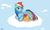 Size: 1280x765 | Tagged: safe, artist:mispeled, rainbow dash, scootaloo, g4, cloud, scootalove, sleeping, wing blanket