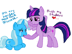 Size: 652x492 | Tagged: safe, artist:mericorn, trixie, twilight sparkle, alicorn, pony, g4, crying, female, heart, lesbian, mare, ship:twixie, shipping, twilight sparkle (alicorn)