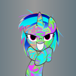 Size: 555x555 | Tagged: dead source, safe, artist:120percentcool, dj pon-3, vinyl scratch, g4, psychedelic, solo