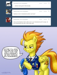 Size: 793x1034 | Tagged: safe, artist:pluckyninja, spitfire, pegasus, pony, tumblr:sexy spitfire, g4, ask, clothes, goggles, stupid sexy spitfire, text, tumblr, uniform, wonderbolts dress uniform, wonderbolts uniform