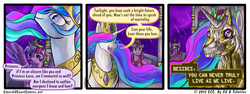 Size: 950x357 | Tagged: safe, artist:gx, artist:tofutiles, princess celestia, twilight sparkle, alicorn, pony, robot, g4, comic, female, horsepower, immortality blues, mare, terminator, twilight sparkle (alicorn), twilight will outlive her friends