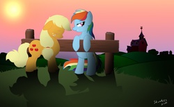 Size: 3838x2362 | Tagged: safe, artist:skunkiss, applejack, rainbow dash, g4, female, lesbian, ship:appledash, shipping