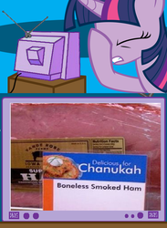 Size: 563x771 | Tagged: safe, twilight sparkle, g4, exploitable meme, facehoof, fail, ham, hanukkah, meme, tv meme