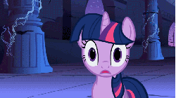 Size: 853x480 | Tagged: safe, screencap, twilight sparkle, pony, unicorn, friendship is magic, animated, castle of the royal pony sisters, close-up, dilated pupils, eye dilation, eyes, female, mare, night, reaction image, solo, spark, sparkles, surprised, tenso, wide eyes, zoom