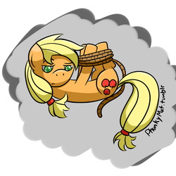 Size: 1280x1280 | Tagged: safe, artist:phunkymat, applejack, earth pony, pony, g4, bondage, female, hogtied, rope, solo