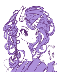 Size: 1333x1669 | Tagged: dead source, safe, artist:inkytophat, rarity, pony, unicorn, g4, bust, ear fluff, female, messy mane, simple background, solo
