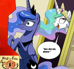 Size: 750x700 | Tagged: safe, princess celestia, princess luna, g4, caught, exploitable meme, meme, neo geo celestia, rule of rose