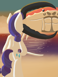 Size: 1050x1400 | Tagged: safe, artist:scramjet747, rarity, crab, pony, g4, bipedal, fight, rarity fighting a giant crab, sword