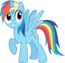 Size: 1042x997 | Tagged: safe, artist:ah-darnit, rainbow dash, alicorn, pony, g4, female, race swap, rainbowcorn, simple background, solo, transparent background, vector