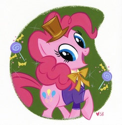Size: 735x750 | Tagged: safe, artist:stephaniebuscema, pinkie pie, earth pony, pony, g4, female, hat, roald dahl, solo, top hat, willy wonka, willy wonka and the chocolate factory
