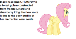 Size: 550x282 | Tagged: safe, fluttershy, golem, g4, bedroom eyes, custard, frosting, headcanon, insane fan theory, meta, text