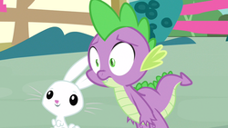 Size: 1280x720 | Tagged: safe, screencap, angel bunny, spike, g4, just for sidekicks, reaction image, varying degrees of want