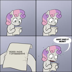 Size: 1100x1100 | Tagged: safe, artist:lemondevil, sweetie belle, g4, exploitable meme, meme, riddle, sweetie's note meme