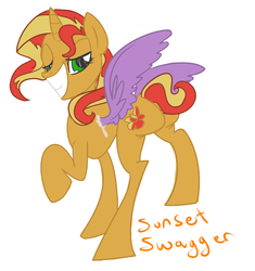 Size: 780x830 | Tagged: source needed, safe, sunset shimmer, pony, g4, butt, female, glue, plot, raised hoof, smiling, solo, wings