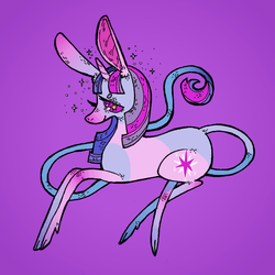 Size: 900x900 | Tagged: safe, artist:kicksatanout, twilight sparkle, classical unicorn, pony, g4, big ears, female, horn, impossibly large ears, leonine tail, lying down, prone, solo