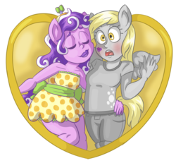 Size: 800x739 | Tagged: safe, artist:catlikeacat, derpy hooves, screwball, earth pony, pegasus, anthro, g4, derpball, duo, female, human facial structure, lesbian, palindrome get, shipping, simple background, transparent background