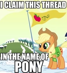 Size: 331x358 | Tagged: safe, edit, edited screencap, screencap, applejack, earth pony, pony, g4, winter wrap up, clothes, cropped, female, flag, image macro, imperialism, solo, vest, winter wrap up vest