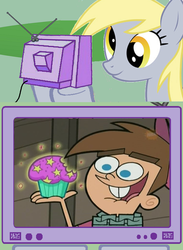 Size: 563x771 | Tagged: safe, derpy hooves, pegasus, pony, g4, exploitable meme, fairyversary muffin, female, mare, meme, muffin, the fairly oddparents, tv meme