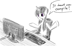 Size: 1272x823 | Tagged: safe, twilight sparkle, pony, unicorn, g4, computer, female, programming, sketch, solo, unicorn twilight