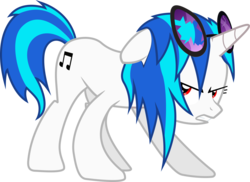 Size: 11689x8528 | Tagged: safe, artist:sdc2012, dj pon-3, vinyl scratch, pony, unicorn, g4, absurd resolution, angry, broken glasses, ears back, female, glasses, hooves, horn, mare, simple background, solo, teeth, transparent background, upset, vector