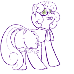 Size: 600x600 | Tagged: safe, artist:mt, sweetie belle, pony, g4, bloomers, butt, clothes, female, glasses, necktie, panties, plot, solo, underwear