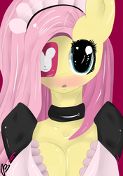 Size: 1748x2480 | Tagged: safe, artist:fladdykin, fluttershy, anthro, g4, breasts, cleavage, clothes, female, fluttermaid, maid, solo