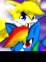 Size: 2304x3096 | Tagged: artist needed, source needed, safe, rainbow dash, g4, broken upload, crossover, male, miles "tails" prower, sonic the hedgehog (series)