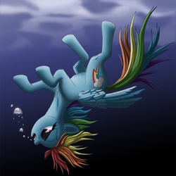 Size: 1500x1500 | Tagged: safe, artist:starbat, rainbow dash, pegasus, pony, g4, bubble, drowning, female, imminent death, solo, underwater
