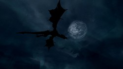 Size: 1360x768 | Tagged: safe, dragon, mare in the moon, moon, skyrim, the elder scrolls