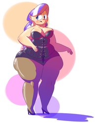 Size: 790x1011 | Tagged: safe, artist:secretgoombaman12345, diamond tiara, human, ask chubby diamond, g4, bbw, cleavage, clothes, corset, fat, female, humanized, impossibly large butt, obese, older, tights, wide hips