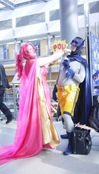 Size: 367x640 | Tagged: safe, artist:glasmond, pinkie pie, human, g4, batman, convention, cosplay, irl, irl human, photo