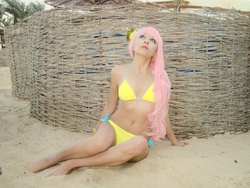 Size: 3072x2304 | Tagged: safe, artist:serebii42, fluttershy, human, g4, beach, belly button, bikini, clothes, cosplay, irl, irl human, photo, solo, swimsuit