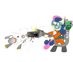 Size: 5952x5017 | Tagged: safe, artist:mrflabbergasted, bon bon, sweetie drops, earth pony, pony, g4, absurd resolution, bipedal, clothes, female, goggles, mare, simple background, solo, transparent background, vacuum cleaner