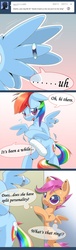 Size: 587x1920 | Tagged: safe, artist:oze, rainbow dash, scootaloo, g4, ask, blushing, cast, comic, rainbow shy dash, ring, tumblr