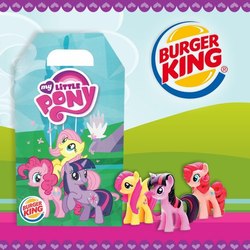 Size: 532x532 | Tagged: safe, fluttershy, pinkie pie, twilight sparkle, earth pony, pegasus, pony, unicorn, g4, official, bag, burger king, female, irl, my little pony logo, photo, spain, toy, trio