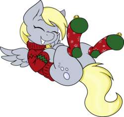 Size: 4249x4000 | Tagged: safe, artist:bork88, artist:joey darkmeat, derpy hooves, pegasus, pony, absurd resolution, clothes, colored, cute, female, jingle bells, mare, socks, solo, sweater