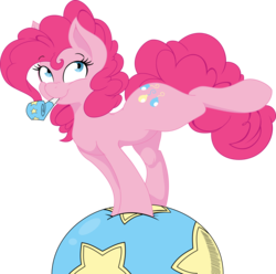 Size: 4000x3963 | Tagged: safe, artist:bork88, artist:joey darkmeat, pinkie pie, earth pony, pony, g4, ball, female, high res, mare, party horn, simple background, smiling, solo, transparent background