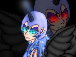 Size: 640x480 | Tagged: safe, artist:rigmuffin, nightmare moon, human, g4, horn, horned humanization, humanized, solo, winged humanization