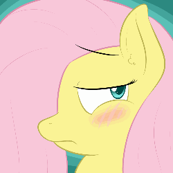 Size: 500x500 | Tagged: safe, artist:lamia, fluttershy, g4, animated, bedroom eyes, blushing, eyebrow wiggle, eyebrows, female, frown, gif, hair over one eye, looking at you, one eye closed, shifty eyes, shy, wink