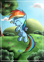 Size: 2000x2827 | Tagged: safe, artist:neko-me, rainbow dash, butterfly, pony, g4, butterfly on nose, cute, dashabetes, female, filly, filly rainbow dash, happy, insect on nose, solo, younger