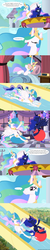 Size: 750x3734 | Tagged: safe, artist:stonebolt, princess celestia, princess luna, alicorn, pony, g4, balloon, bed, canterlot, clock, comic, female, happy, mare, party, royal sisters, siblings, sisters, sleep mask, sleeping, slide, space hopper, vector, water slide