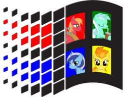 Size: 515x400 | Tagged: safe, big macintosh, lyra heartstrings, minuette, spitfire, earth pony, pegasus, pony, unicorn, g4, female, logo, male, mare, microsoft, microsoft windows, stallion