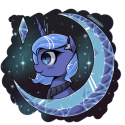 Size: 600x600 | Tagged: safe, artist:eshredder, princess luna, pony, g4, female, logo, moon, solo, stars