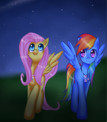 Size: 1861x2103 | Tagged: safe, artist:buosysel1, fluttershy, rainbow dash, g4, female, lesbian, night, ship:flutterdash, shipping