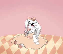 Size: 1024x887 | Tagged: safe, artist:celerypony, oc, oc only, oc:celery, pony, unicorn, clothes, cookie, dress, solo